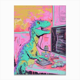 Dinosaur On The Computer Pastel Illustration Canvas Print