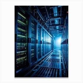 Abandoned Data Center Featuring Racks Filled With Mainframes And Servers Intricate Electronic Hardw Canvas Print