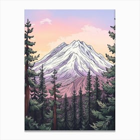 Mount Shasta Usa Color Line Drawing (1) Canvas Print