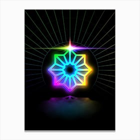 Neon Geometric Glyph in Candy Blue and Pink with Rainbow Sparkle on Black n.0072 Canvas Print