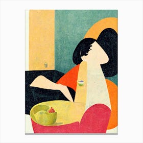 Woman And Bowl Of Fruits Cubistic Style Canvas Print