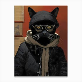 Black Cat With Glasses Canvas Print