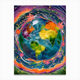 Earth With Flowers Canvas Print