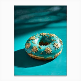 Hyper Realistic Turquoise Donut Embellished With Intricate Floral Patterns Edged With Delicate Gold 1 Canvas Print