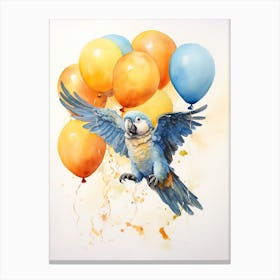 Parrot Flying With Autumn Fall Pumpkins And Balloons Watercolour Nursery 1 Canvas Print