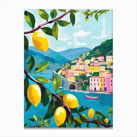 Amalfi View With Lemons Travel Painting Italy Canvas Print