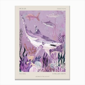 Purple Shark Deep In The Ocean Illustration 4 Poster Canvas Print