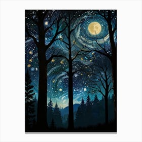 Starry Night In The Forest Canvas Print