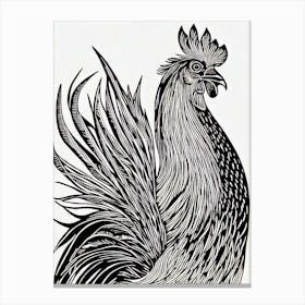 Rooster 2 Linocut Bird Canvas Print