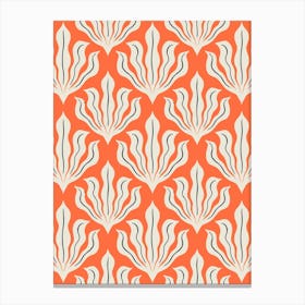 Wavy Abstract Leaves Minimalist Damask Orange and Cream White Canvas Print