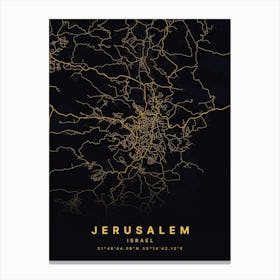 Jerusalem Israel Black And Gold Map Canvas Print