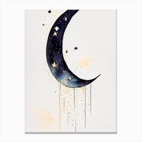 Crescent Moon And Star Symbol Minimal Watercolour Canvas Print