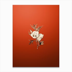Gold Botanical Lilac Hibiscus Flower Branch on Tomato Red n.0884 Canvas Print