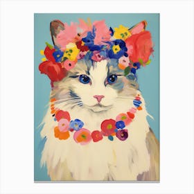 Ragdoll Cat With A Flower Crown Painting Matisse Style 2 Canvas Print