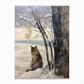 Vintage Winter Animal Painting Fox 3 Canvas Print