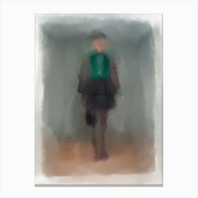 LADY GRACE - fashion illustration of woman silhouette, wearing green, black, Valentino Runway, Impressionism  Canvas Print