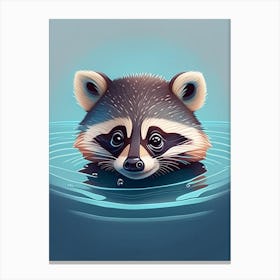 Swimming Raccoon With Ripples And Bubbles Canvas Print