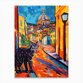Painting Of A Cat In Rome Italy Canvas Print