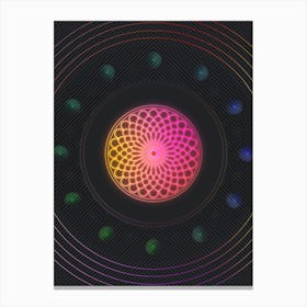 Neon Geometric Glyph in Pink and Yellow Circle Array on Black n.0349 Canvas Print