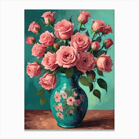 Pink Roses In A Vase Canvas Print