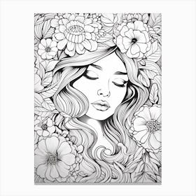 Floral Fine Line Face Drawing 2 Canvas Print