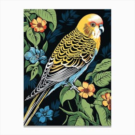 Vintage Bird Linocut Budgerigar 3 Canvas Print