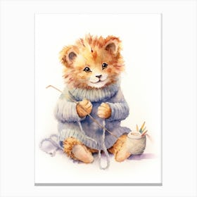 Knitting Watercolour Lion Art Painting 4 Canvas Print