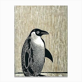 Penguin Linocut Bird Canvas Print