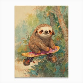 Sloth On A Skateboard 4 Canvas Print