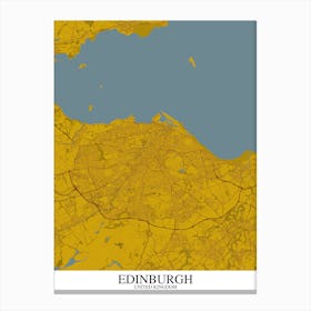 Edinburgh Yellow Blue Map Canvas Print