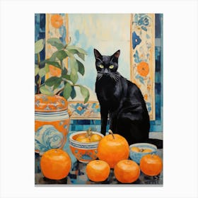 Black Cat With Oranges 2 Canvas Print