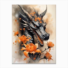 Japanese Dragon Abstract Flowers Painting (20) Canvas Print