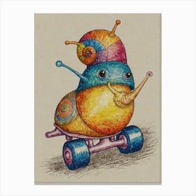 Snail On A Skateboard Canvas Print