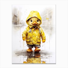 Duckling In A Yellow Rain Coat Watercolour 1 Canvas Print