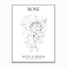Rose With A Moon Line Drawing 2 Poster Canvas Print