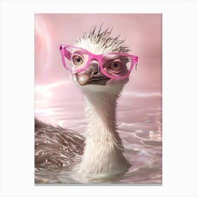 Ostrich In Pink Glasses Canvas Print