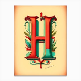 H, Letter, Alphabet Vintage Sketch 1 Canvas Print