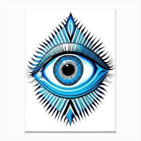 Psychedelic Eye, Symbol, Third Eye Blue & White 3 Canvas Print
