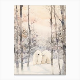 Winter Watercolour Polar Bear 1 Canvas Print