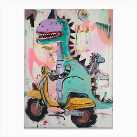 Dinosaur & Baby Dinosaur On A Motorbike Canvas Print