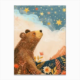 Brown Bear Looking At A Starry Sky Storybook Illustration 3 Canvas Print