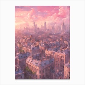 London Rooftops Pink Studio Ghibli Style Clounds Happy Evening Sunset Chill Canvas Print