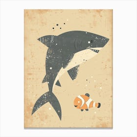 Shark & Fish Modern Storybook Style 3 Canvas Print