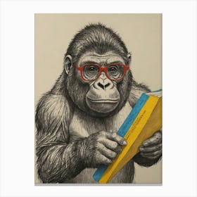Gorilla Reading Book Canvas Print