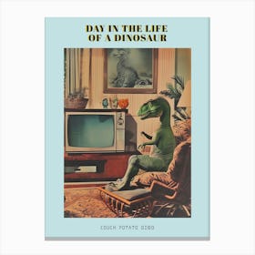 Retro Collage Dinosaur Watching Tv 1 Poster Canvas Print