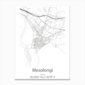 Mesolongi,Greece Minimalist Map Canvas Print