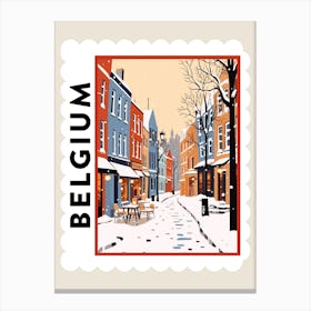 Retro Winter Stamp Poster Bruges Belgium 2 Canvas Print