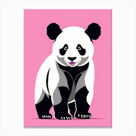 Playful Panda cub On Solid pink Background, modern animal art, baby panda 1 Canvas Print