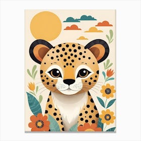 Floral Cute Baby Leopard Nursery Illustration (15) Canvas Print