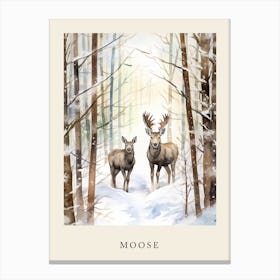 Winter Watercolour Moose 2 Poster Canvas Print